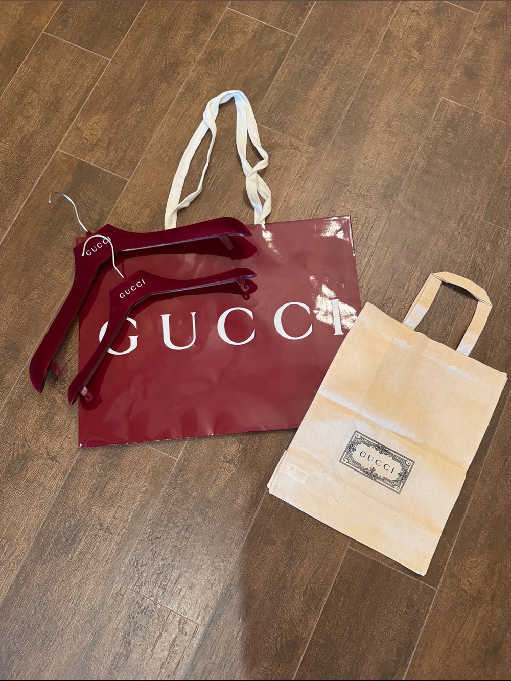Gucci accessory set. Burgundy Patent Shopping Tote with Ivory Handles